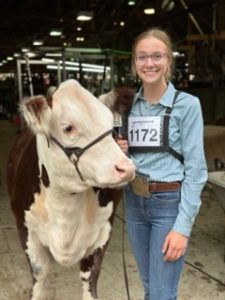 Alison George, a Hilltop Climbers 4-H Club member, placed 2nd in the Junior Yearling Heifer Breeding Class and was 3rd Overall 16-year-old Showman at the Wisconsin State Fair.