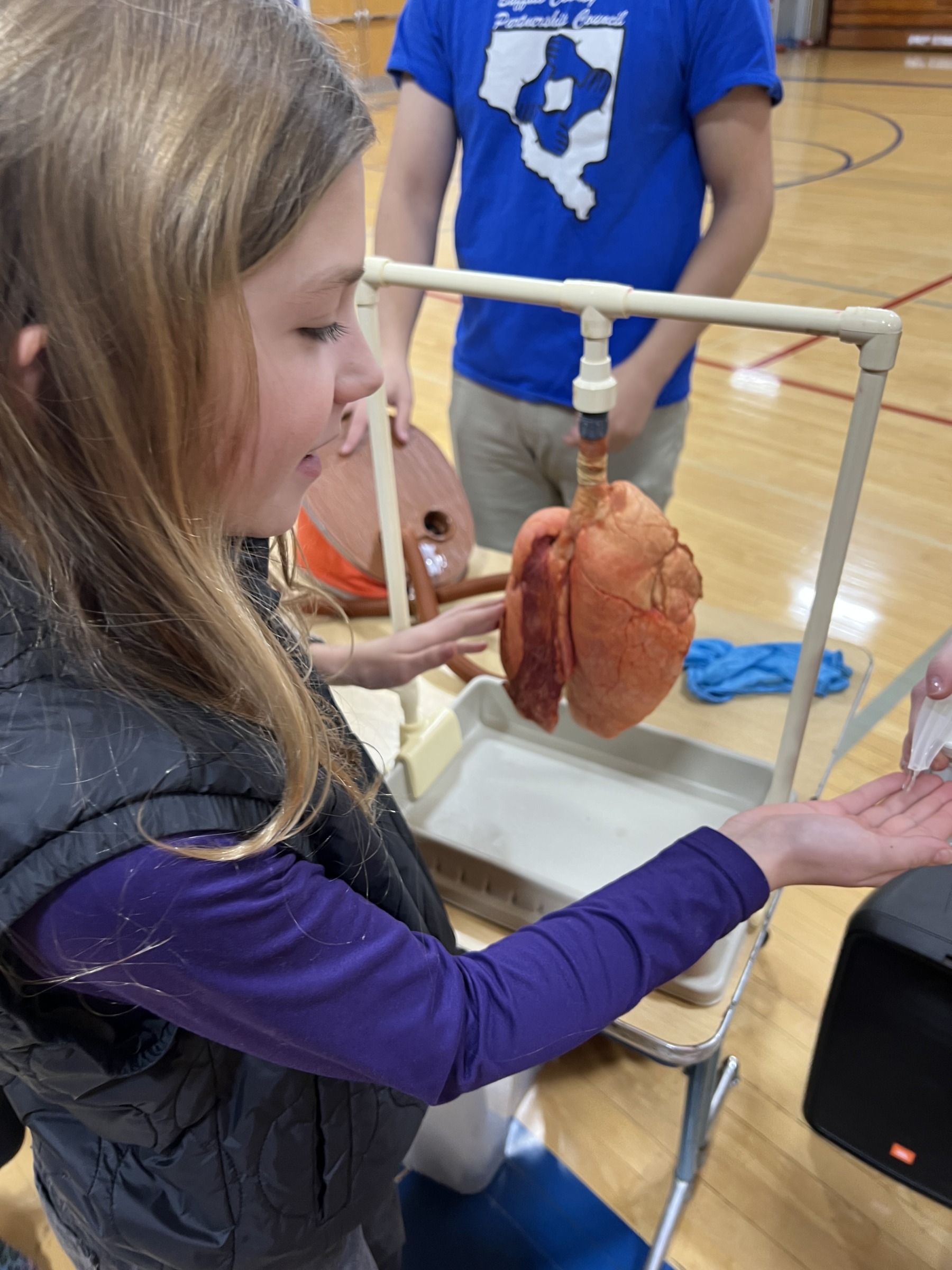 Students with the lung display