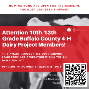 Nominate Now for the James W. Crowley 4-H Dairy Leadership Award!