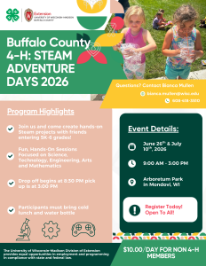 Register Today! Buffalo County 4-H: STEAM ADVENTURE DAYS 2026