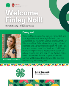 Welcome Finley Noll as Our 2026 Buffalo County 4-H Summer Intern